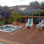 Laguna model in woodgrain, perfect size to fit swim spa